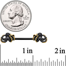 14G 9/16 Black Understated Octopus Barbell Nipple Ring Set