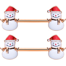 14G 9/16 Rose Gold Tone Smiling Snowman Christmas Nipple Ring Set