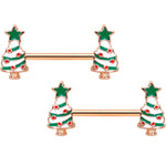 14G 9/16 Red Gem Rose Gold Tone Christmas Tree Nipple Ring Set
