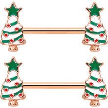 14G 9/16 Red Gem Rose Gold Tone Christmas Tree Nipple Ring Set