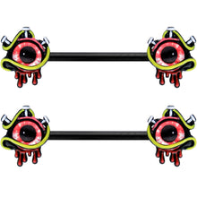 14G 9/16 Black Spiky Eyeball Halloween Barbell Nipple Ring Set