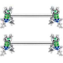 14G 9/16 Clear Gem Polka Dot Frog Barbell Nipple Ring Set