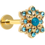 16G 5/16 Aqua Gem Gold Tone Snowflake Christmas Labret Tragus