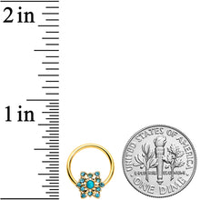 16G 3/8 Aqua Gem Gold Tone Snowflake Christmas BCR Captive Ring
