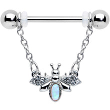 14G 9/16 White Synthetic Opal Chain Dangle Nipple Ring Set