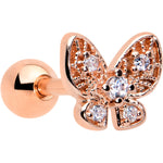 16G 1/4 Clear Gem Rose Gold Tone Airy Butterfly Cartilage Tragus
