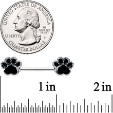 14G 9/16 Textured Black Paw Print Barbell Nipple Ring Set