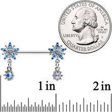 14G 9/16 Aurora Gem Snowflake Blues Christmas Nipple Ring Set