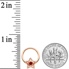 16G 3/8 Red Gem Rosy Hue Texture Snowflake Hinged Segment Ring