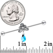 14G Blue Gem Scrolling Elegance Dangle Industrial Barbell 38mm