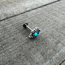 16G 5/16 Blue Gem Art Deco Oval Labret Monroe Tragus