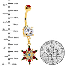 Aurora Red Green Gem Gold Tone Christmas Star Holiday Dangle Belly Ring