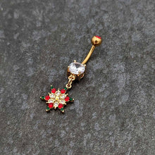 Aurora Red Green Gem Gold Tone Christmas Star Holiday Dangle Belly Ring