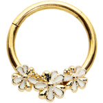 16G 3/8 Gold Tone White Texture Daisy Flower Hinged Segment Ring