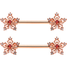 14G 9/16 Red Gem Rosy Hue Texture Snowflake Barbell Nipple Ring Set