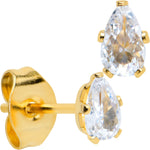 CZ Teardrop Clear Gold Tone Stainless Steel Stud Earrings 3mm to 7mm