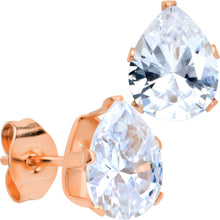 CZ Teardrop Clear Rose Gold Tone Stainless Steel Stud Earrings 3mm to 7mm