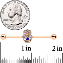 14G Blue Gem Rose Gold Tone Hamsa Hand Eye Industrial Barbell 38mm