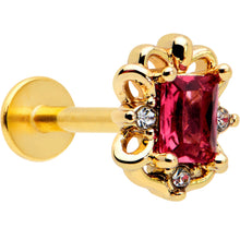 16G 5/16 Red Gem Gold Tone Regal Escutcheon Labret Monroe Tragus