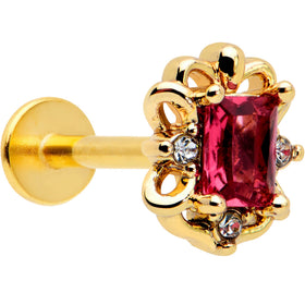 16G 5/16 Red Gem Gold Tone Regal Escutcheon Labret Monroe Tragus