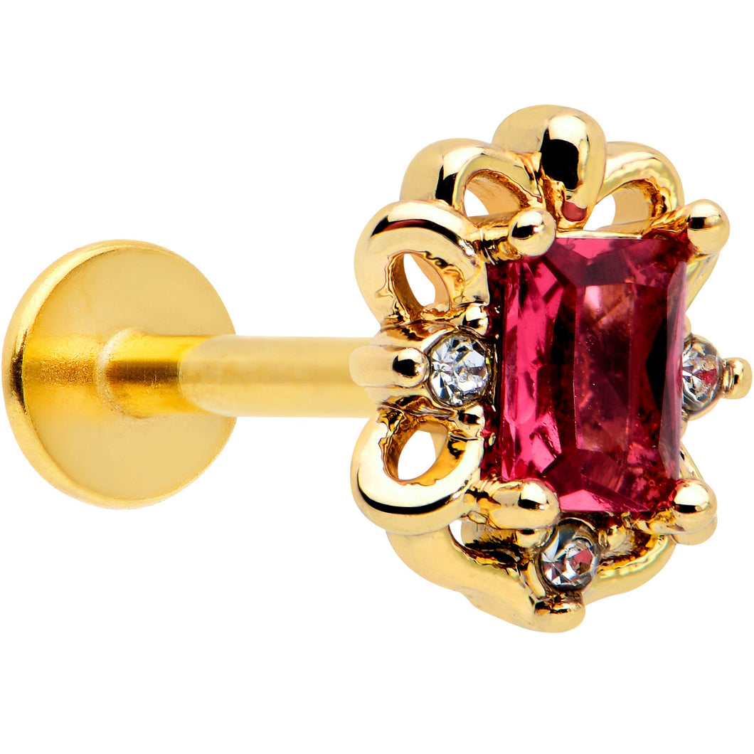 16G 5/16 Red Gem Gold Tone Regal Escutcheon Labret Monroe Tragus