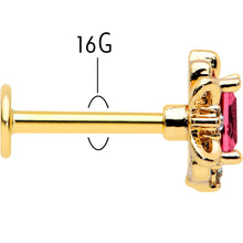 16G 5/16 Red Gem Gold Tone Regal Escutcheon Labret Monroe Tragus