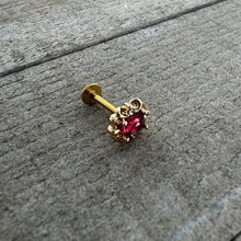 16G 5/16 Red Gem Gold Tone Regal Escutcheon Labret Monroe Tragus