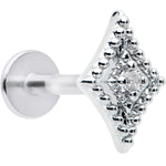 16G 1/4 Clear Gem Deco Textured Rhombus Labret Monroe Tragus