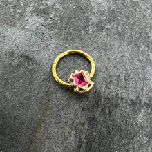 16G 3/8 Clear Pink Gem Gold Tone Open Oblong Hinged Segment Ring