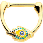 16G 3/8 Gold Tone Bold Peacock Feather Cartilage Clicker