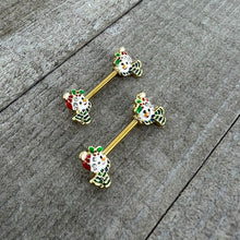 14G 9/16 Clear Gem Gold Tone Snowman Christmas Nipple Ring Set