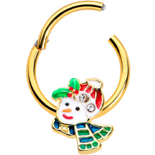 16G 3/8 Clear Gem Gold Tone Happy Snowman Hinged Segment Ring