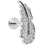 16G 1/4 Clear CZ Gem Feather Internally Threaded Labret Tragus