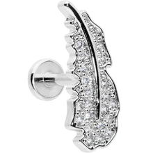 16G 1/4 Clear CZ Gem Feather Internally Threaded Labret Tragus