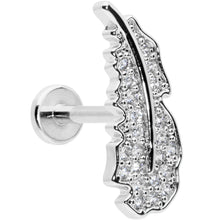 16G 5/16 Clear CZ Gem Feather Internally Threaded Labret Tragus