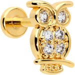 16G 1/4 Clear CZ Gem Gold Hue Owl Internal Thread Labret Tragus