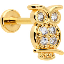 16G 5/16 Clear CZ Gem Gold Hue Owl Internal Thread Labret Tragus