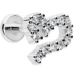 16G 1/4 Clear CZ Gem Half Heart Internally Threaded Labret Tragus