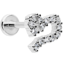 16G 5/16 Clear CZ Gem Half Heart Internal Thread Labret Tragus
