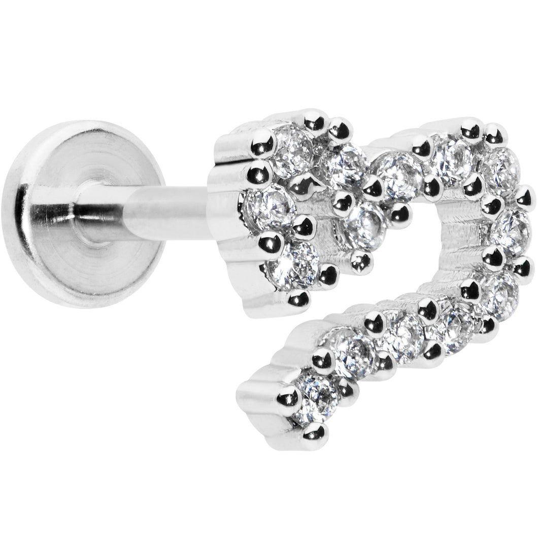 16G 5/16 Clear CZ Gem Half Heart Internal Thread Labret Tragus