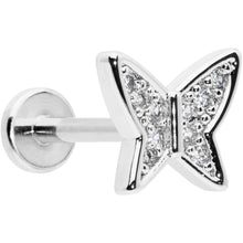 16G 5/16 Clear CZ Gem Butterfly Internally Threaded Labret Tragus