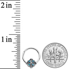 16G 3/8 Blue Gem Floral Rhombus Baroque Hinged Segment Ring