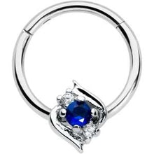 16G 3/8 Clear Blue Gem Oval Swirl Hinged Segment Ring