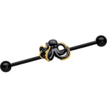 14G Black Understated Octopus Industrial Barbell 38mm