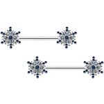 14G 9/16 Blue Gem Festive Snowflake Christmas Nipple Ring Set