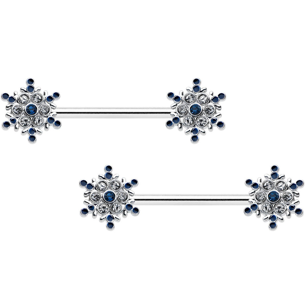 14G 9/16 Blue Gem Festive Snowflake Christmas Nipple Ring Set