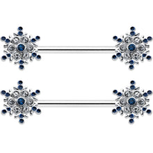 14G 9/16 Blue Gem Festive Snowflake Christmas Nipple Ring Set