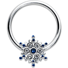 16G 3/8 Clear Blue Gem Festive Snowflake BCR Captive Ring