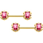 14G 9/16 Red Gem Gold Hue Regal Escutcheon Barbell Nipple Ring Set