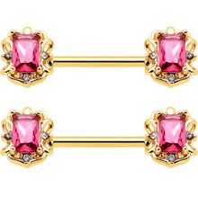14G 9/16 Red Gem Gold Hue Regal Escutcheon Barbell Nipple Ring Set